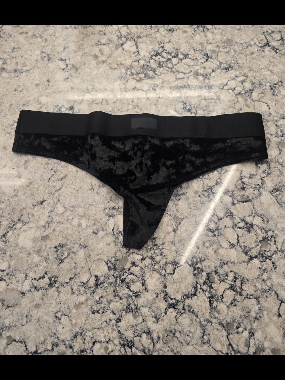 PINK Victoria's Secret Black Velvet Thong Panty